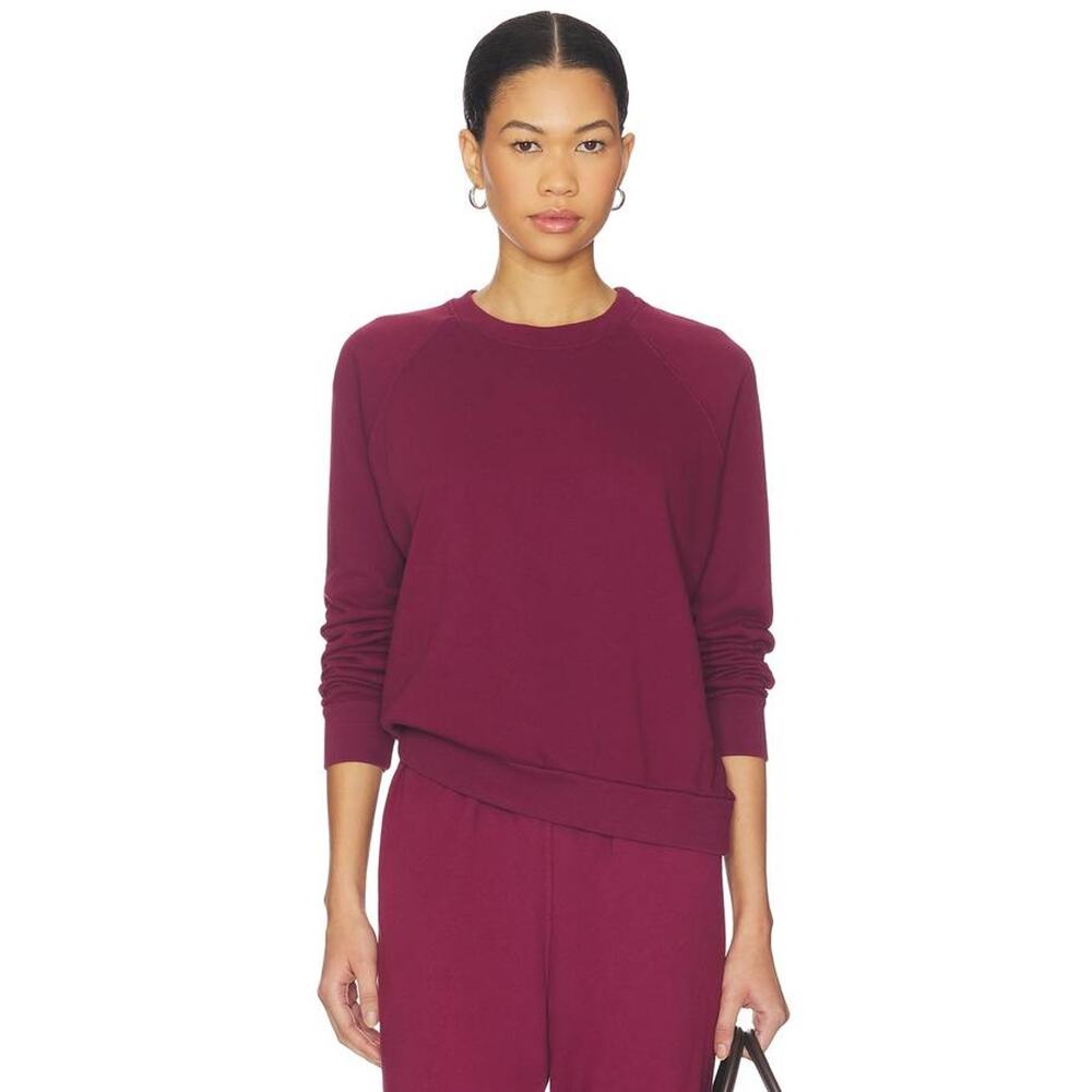 perfectwhitetee Alexi French Terry Raglan Crew Sweatshirt in Dark Burgundy S